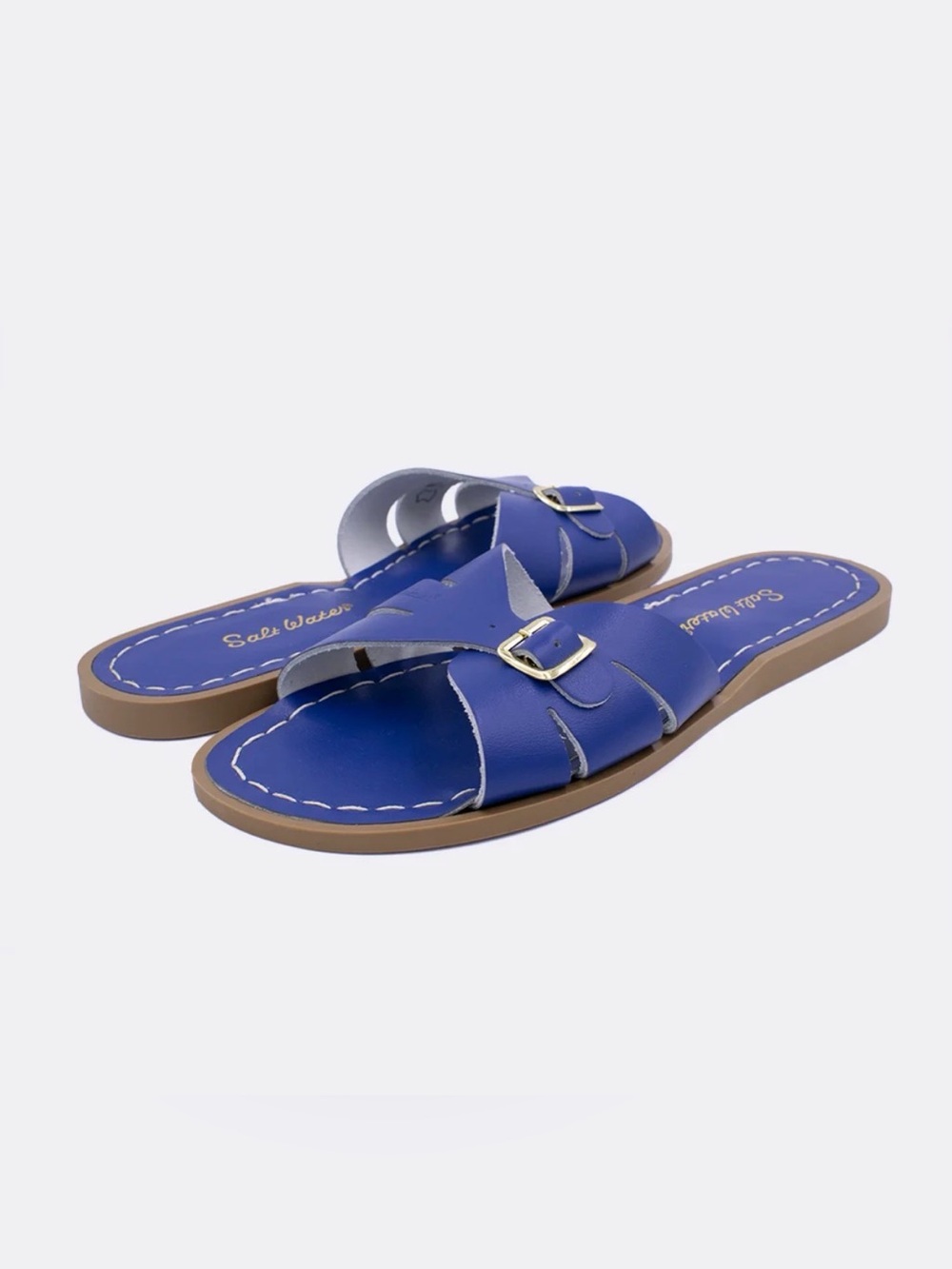 Sole Walker Blue Slide Sandals with Buckle Accent - Women
